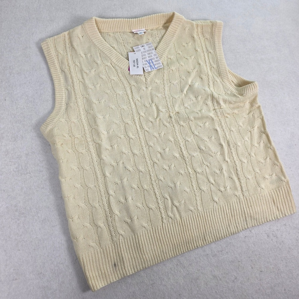 LuLaRoe Women XL Sweater Vest Cream New‎ Nadia Cable Knit V-Neck Preppy 707-16